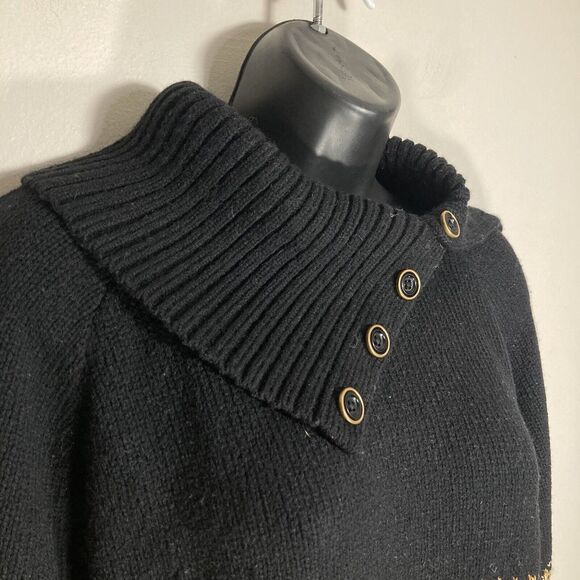St John Sweater Womens Large Black Gold Crop Wool Blend Buttons Shawl Collar Lux - Picture 8 of 13